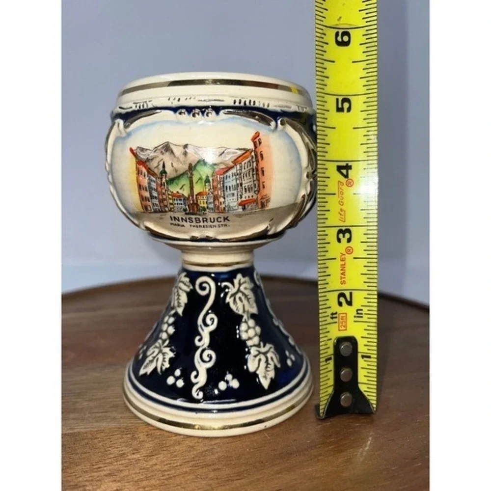 Vintage Innsbruck Ceramic Goblet Souvenir Wine‎ Cup with Grape Vine Motif